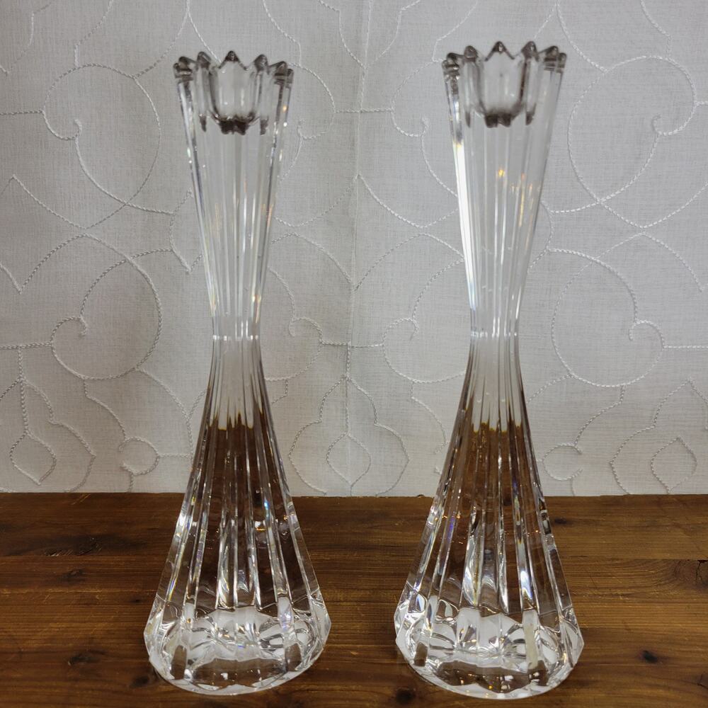 Mikasa Crystal Taper Candlestick Holders 8.75" Tall Cascade Center Piece 1‎ Pair